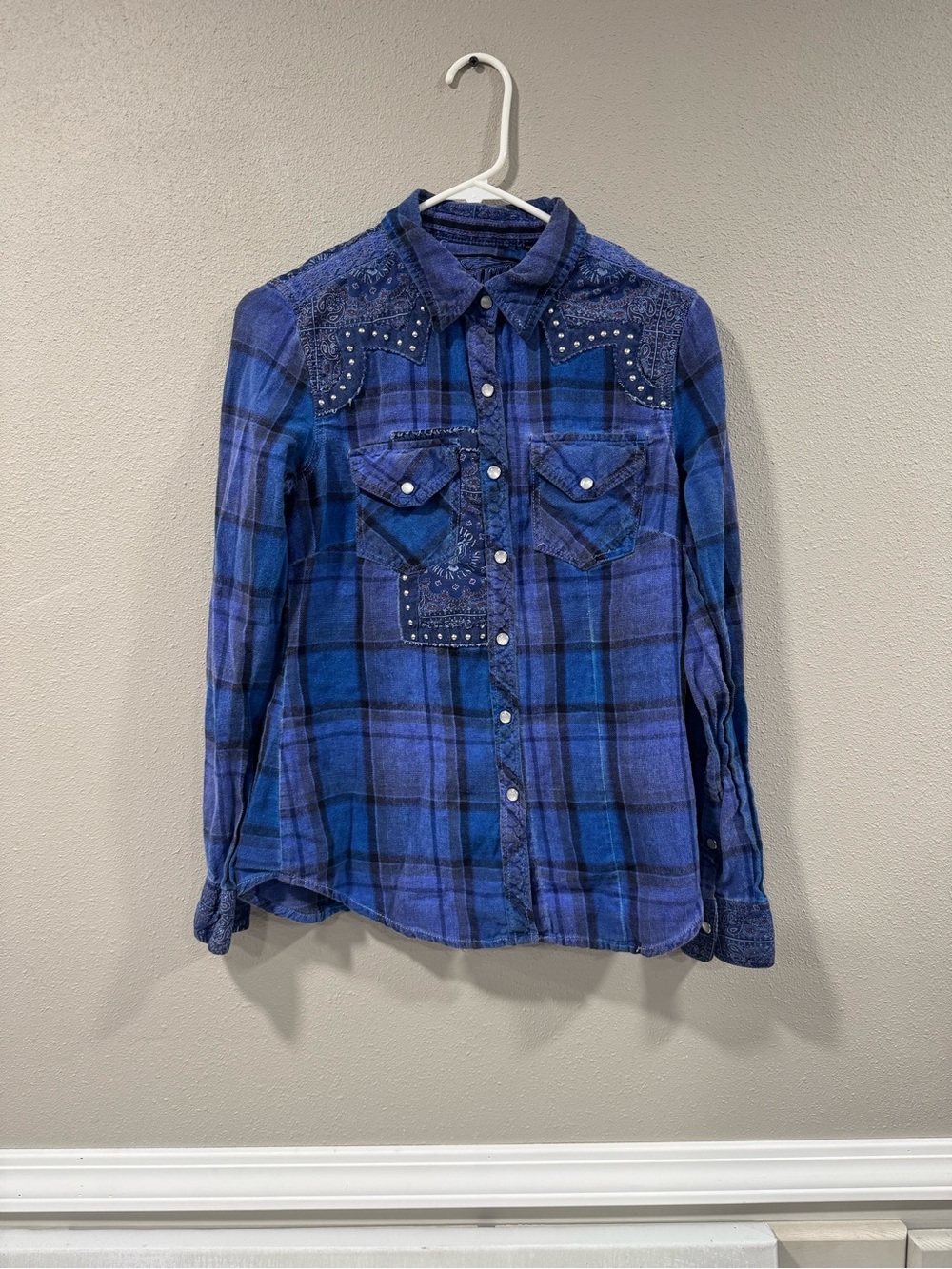 Affliction Blue Plaid Button Up